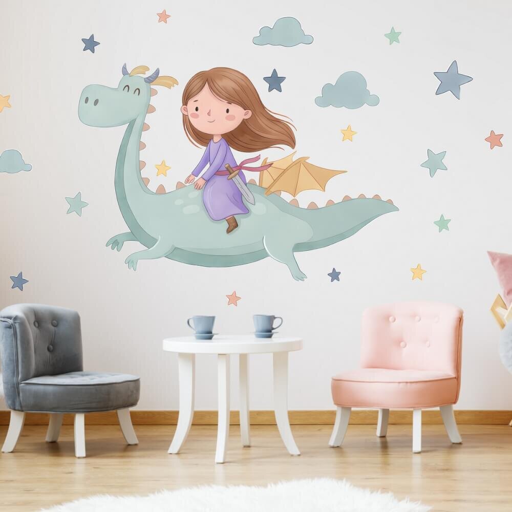 INSPIO Detská nálepka na stenu - Dievča na drakovi