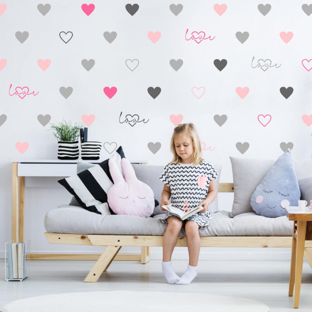 INSPIO Detská šablóna na stenu - Srdcia Love