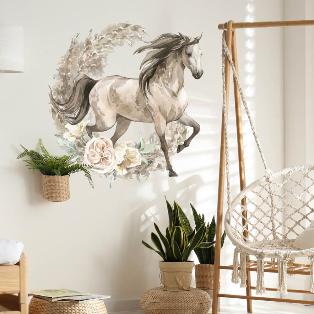 INSPIO Nálepka na stenu - Hnedý kôň v boho štýle