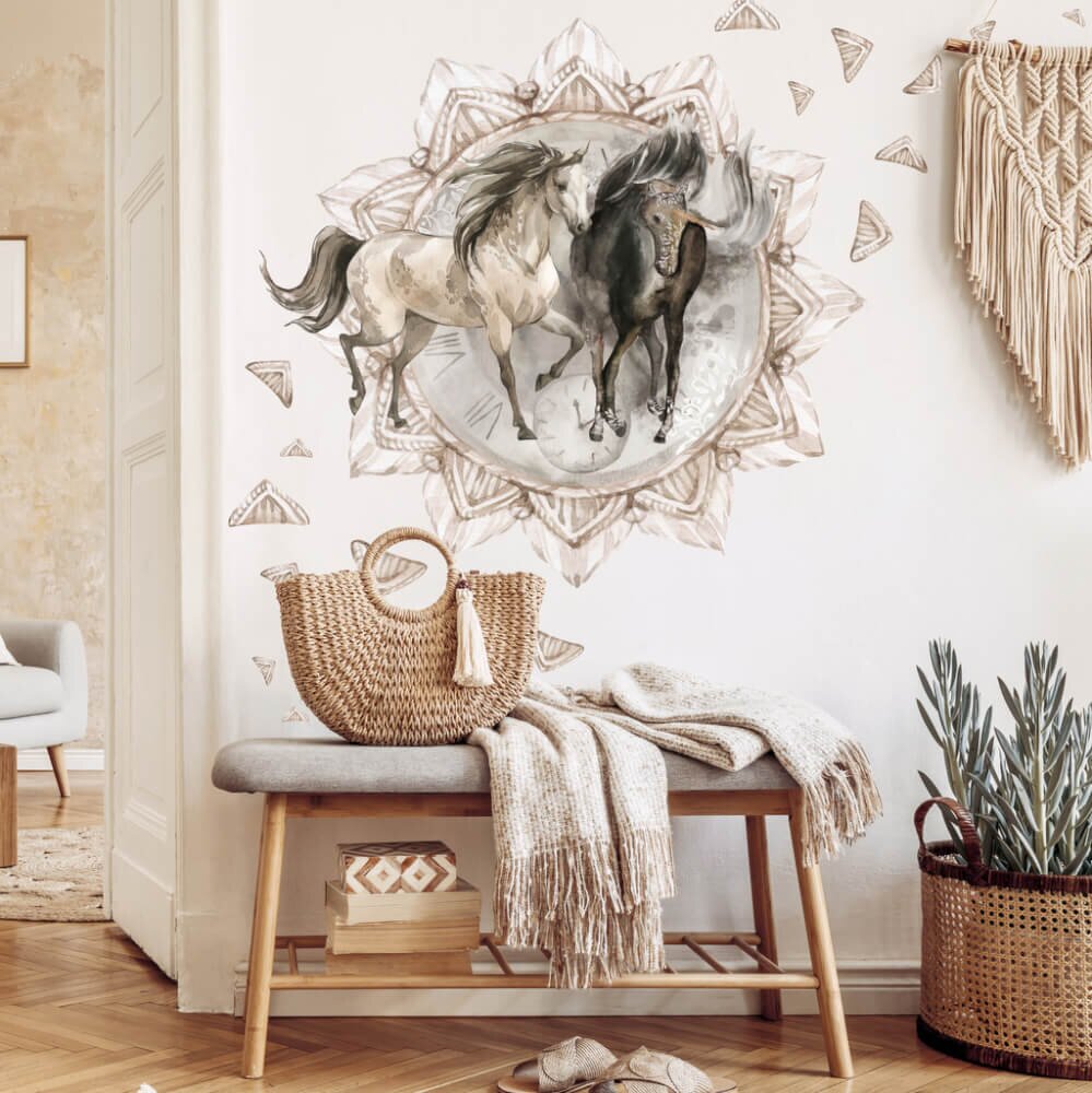 INSPIO Nálepka na stenu pre teenagerov - Kone v boho štýle
