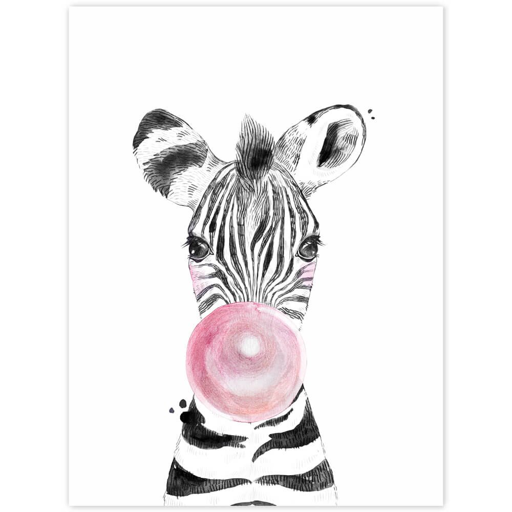 INSPIO Obraz na stenu - Zebra s ružovou bublinou