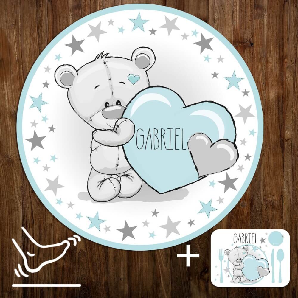 INSPIO Podložka na hranie - Mentolový medvedík so srdiečkom