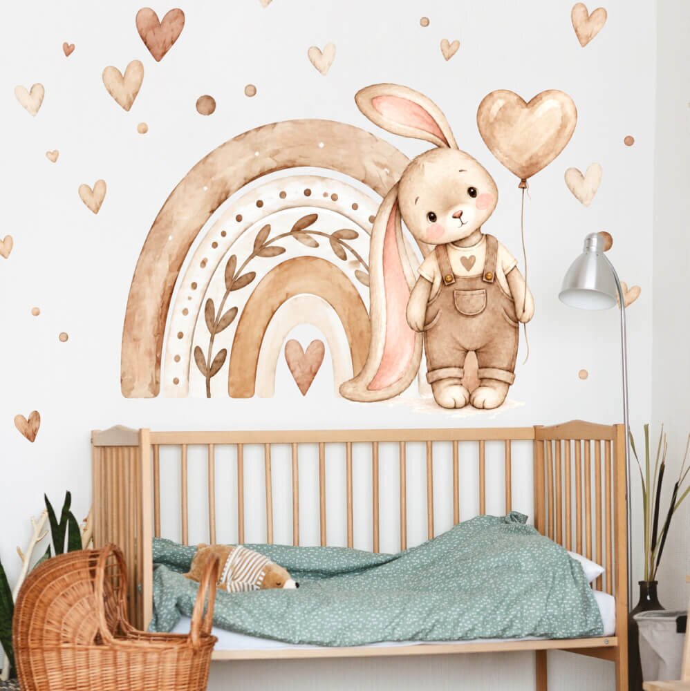 INSPIO Samolepka do detskej izby - Boho dúha a malý zajac