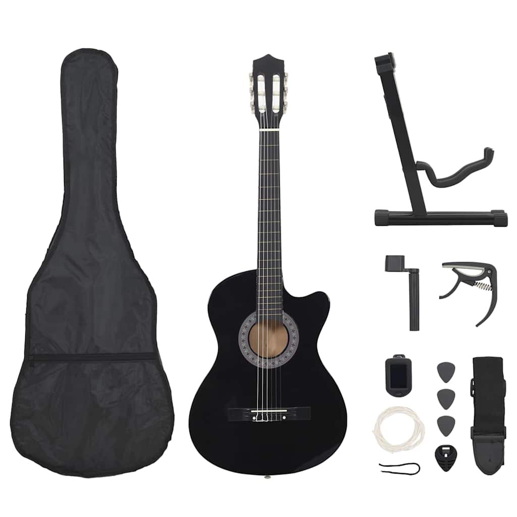 vidaXL 12-dielna folková klasická gitara so 6 strunami čierna 38"