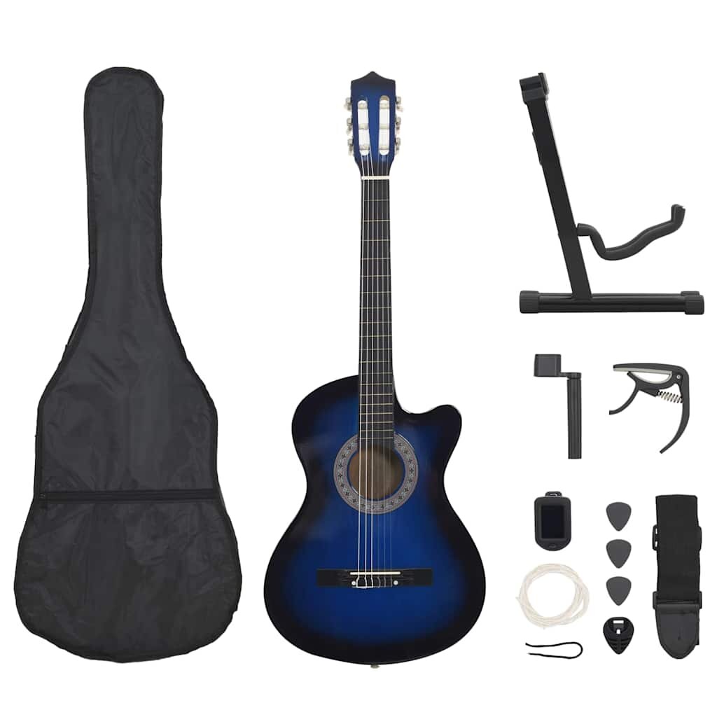 vidaXL 12-dielna folková klasická gitara so 6 strunami modrá 38"
