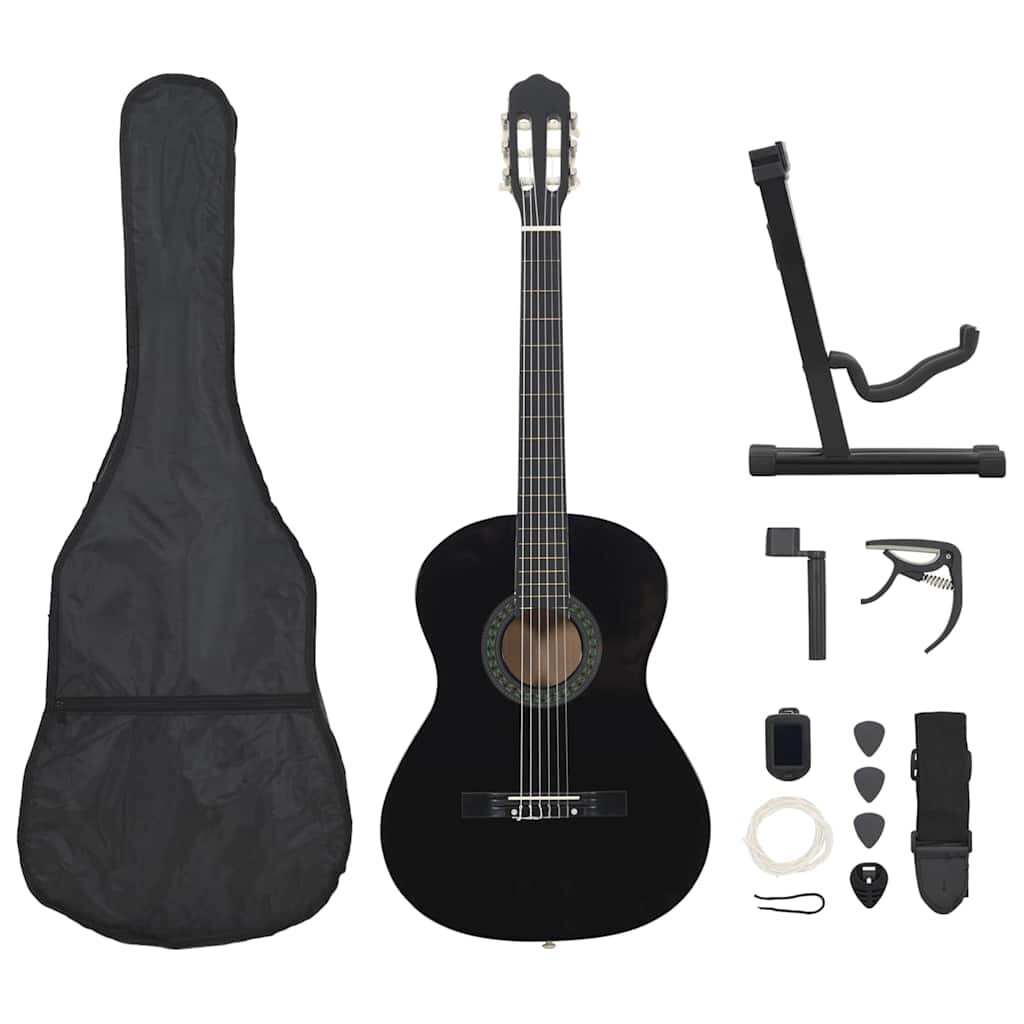 vidaXL 12-dielna klasická gitarová sada pre začiatočníkov čierna 4/4 39
