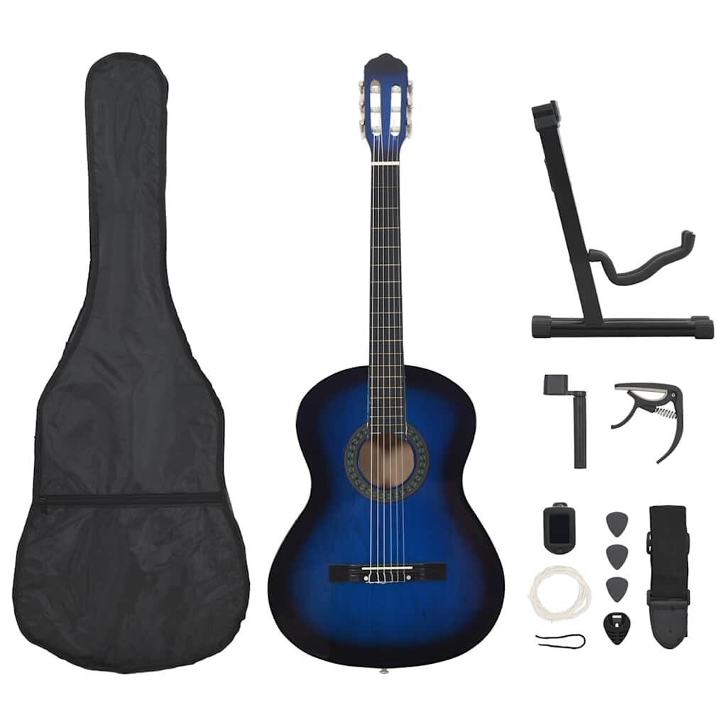 vidaXL 12-dielna klasická gitarová sada pre začiatočníkov modrá 4/4 39"