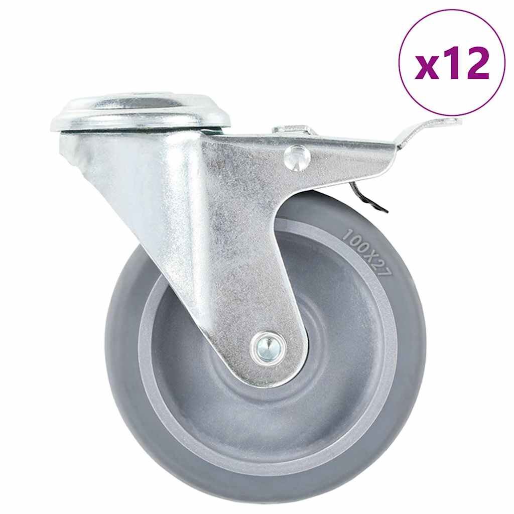 vidaXL 12 ks otočné kolieska s otvorom na skrutku 100 mm
