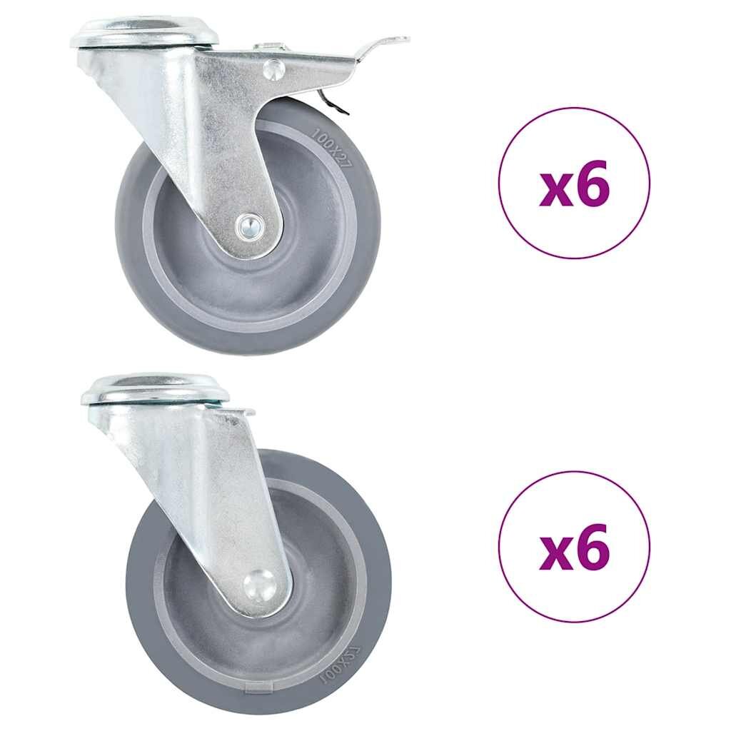 vidaXL 12 ks otočné kolieska s otvorom na skrutku 100 mm