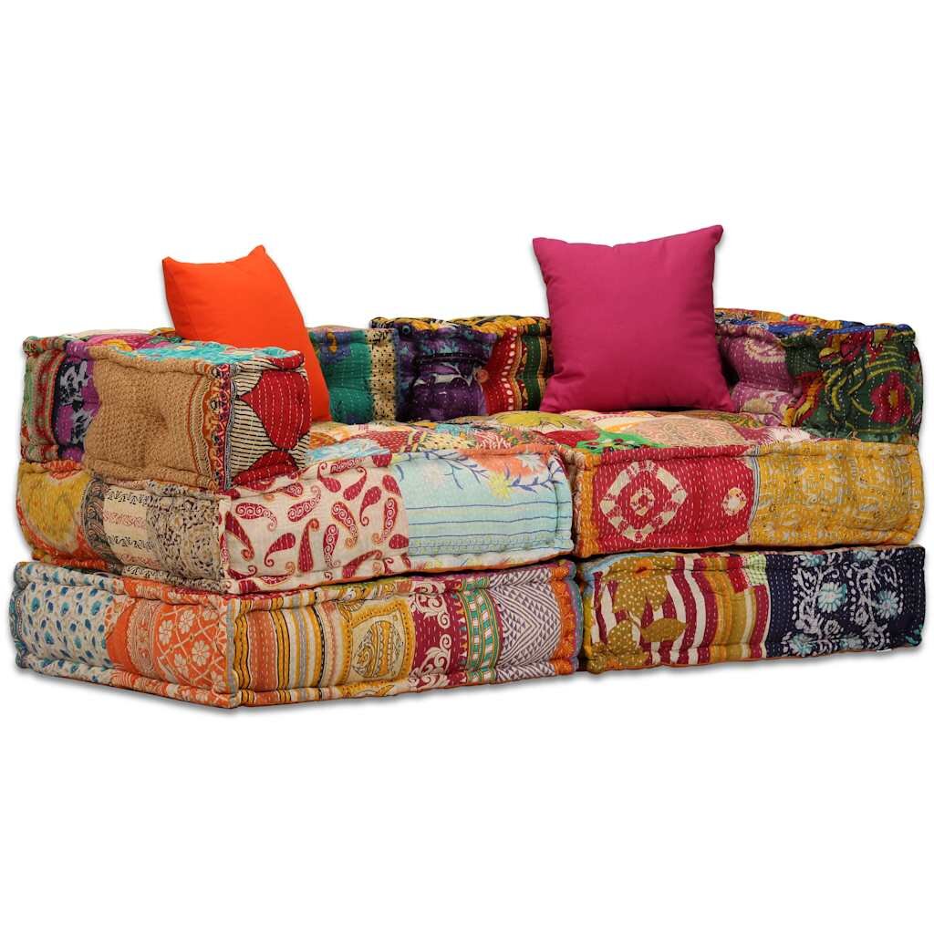vidaXL 2-miestna modulárna taburetka patchwork látka
