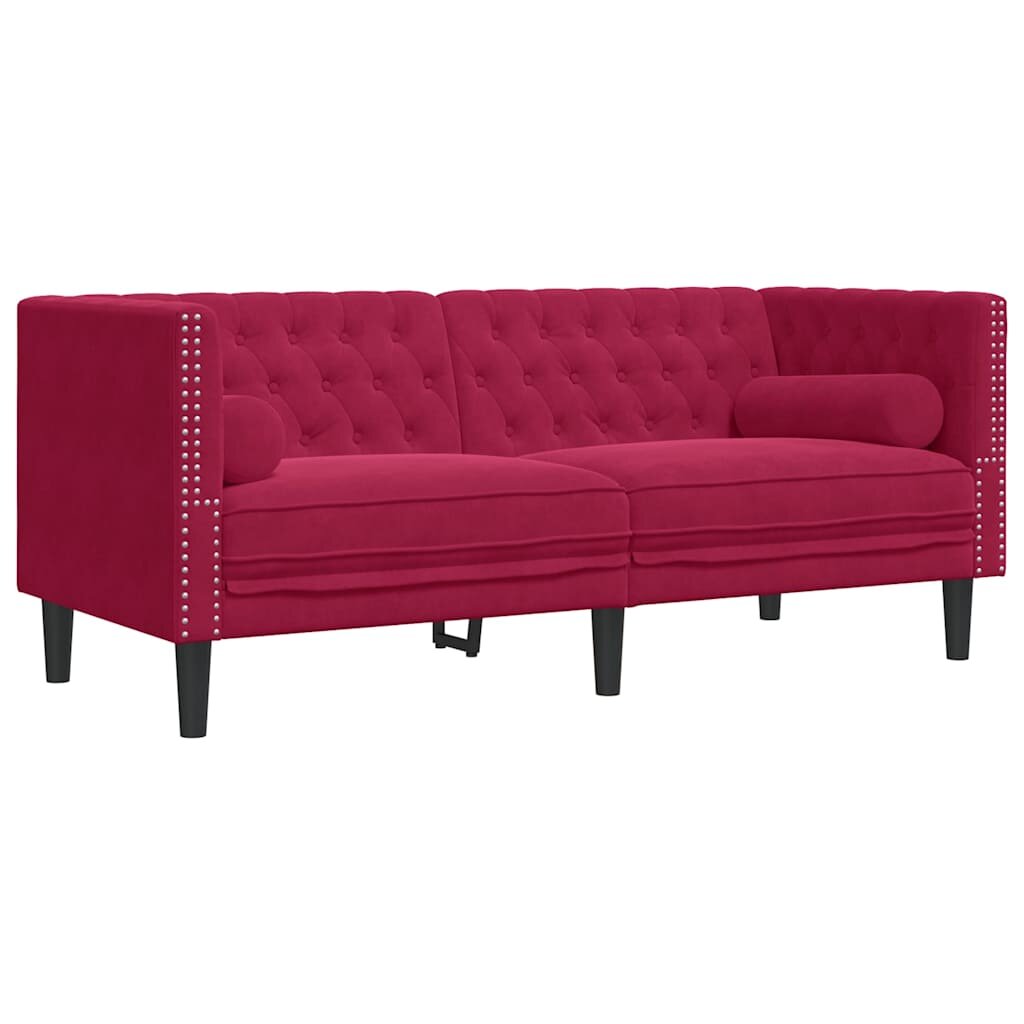 vidaXL 2-miestna pohovka Chesterfield s opierkami vínovo-červená zamat