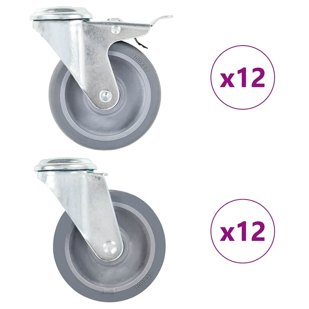 vidaXL 24 ks otočné kolieska s otvorom na skrutku 100 mm