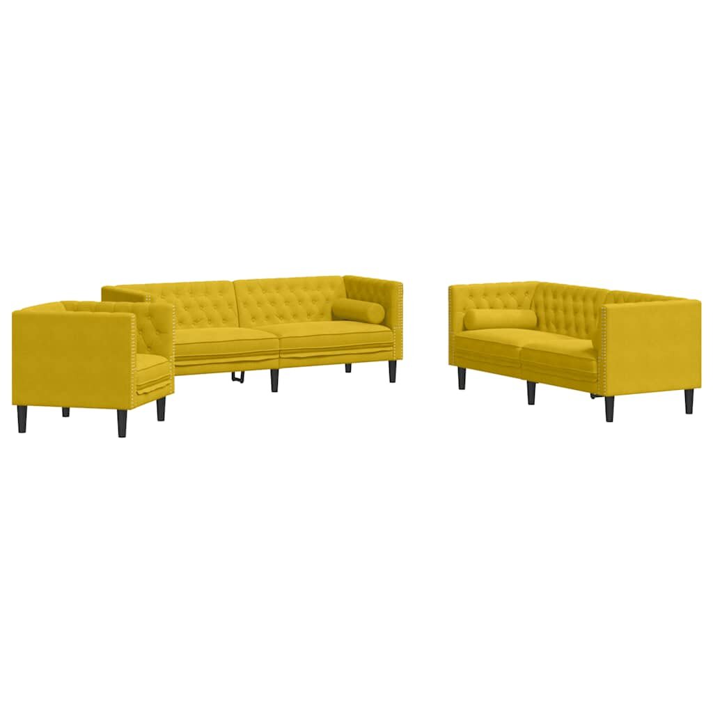 vidaXL 3-dielna súprava sedacej súpravy Chesterfield s podsedákmi žltý zamat