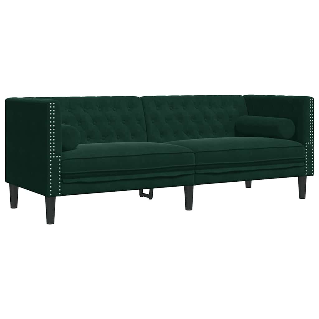 vidaXL 3-miestna pohovka Chesterfield s opierkami tmavozelená zamat