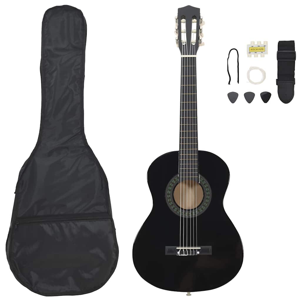 vidaXL 8-dielna klasická gitarová sada pre začiatočníkov čierna 1/2 34"