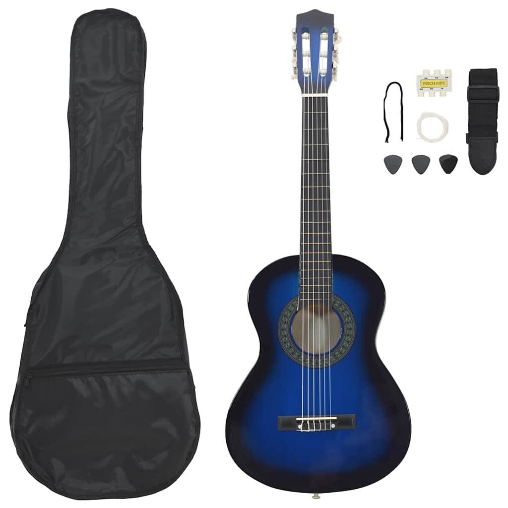 vidaXL 8-dielna klasická gitarová sada pre začiatočníkov modrá 1/2 34"