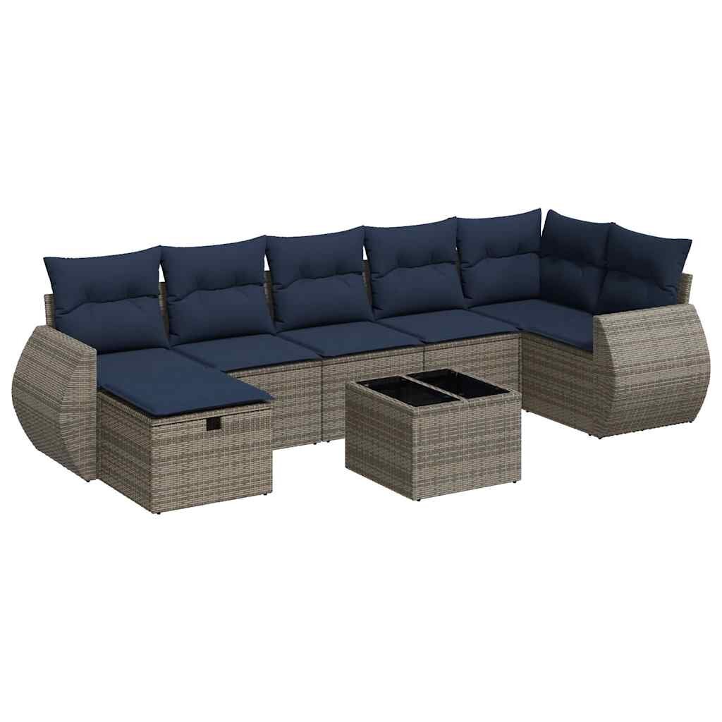 vidaXL 8-dielna záhradná súprava pohoviek s vankúšmi sivá polyratanová