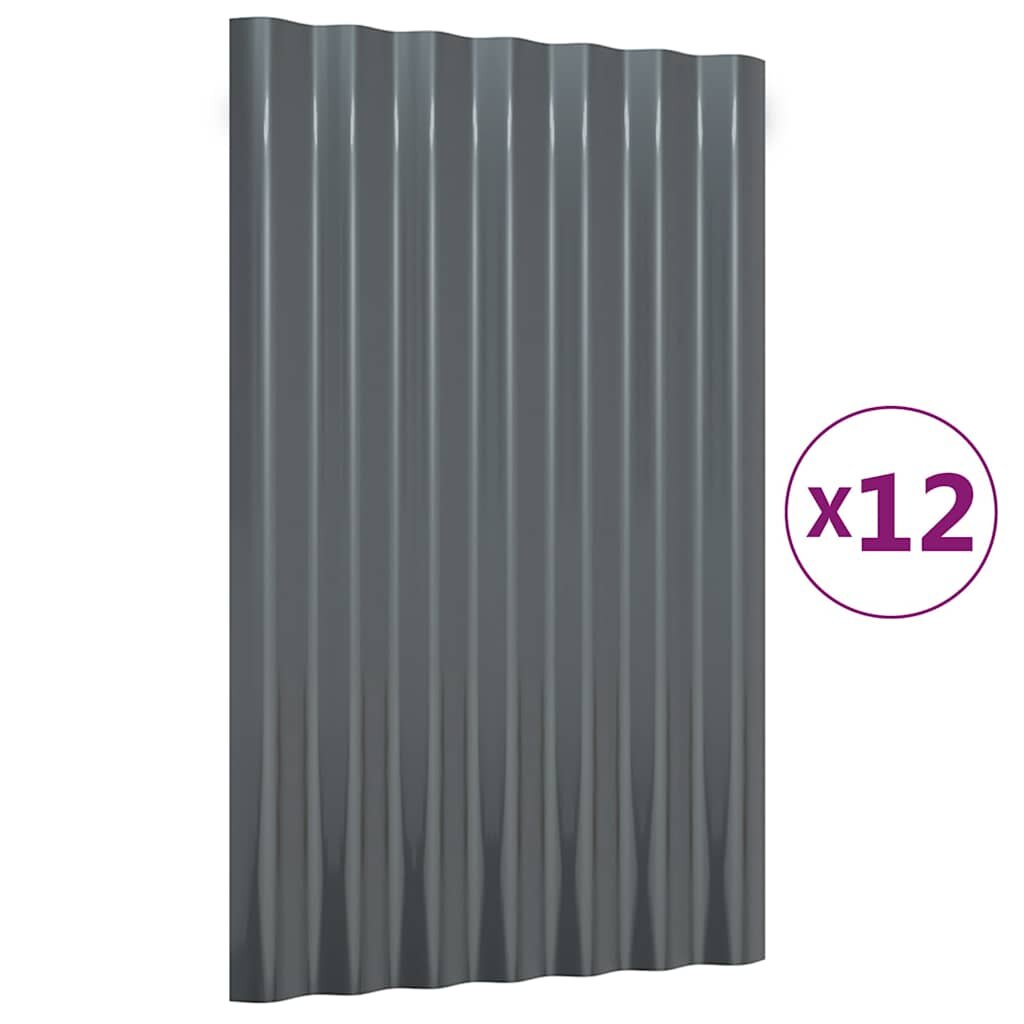 vidaXL Antracitové strešné panely 12 ks pozinkovaná oceľ 60x36 cm