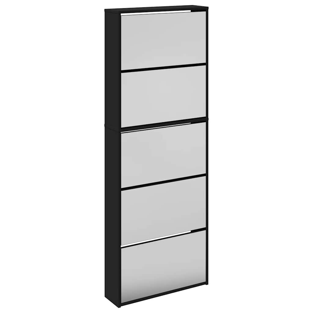 vidaXL Botník so zrkadlom 5-poschodový čierny 63x17x1695 cm
