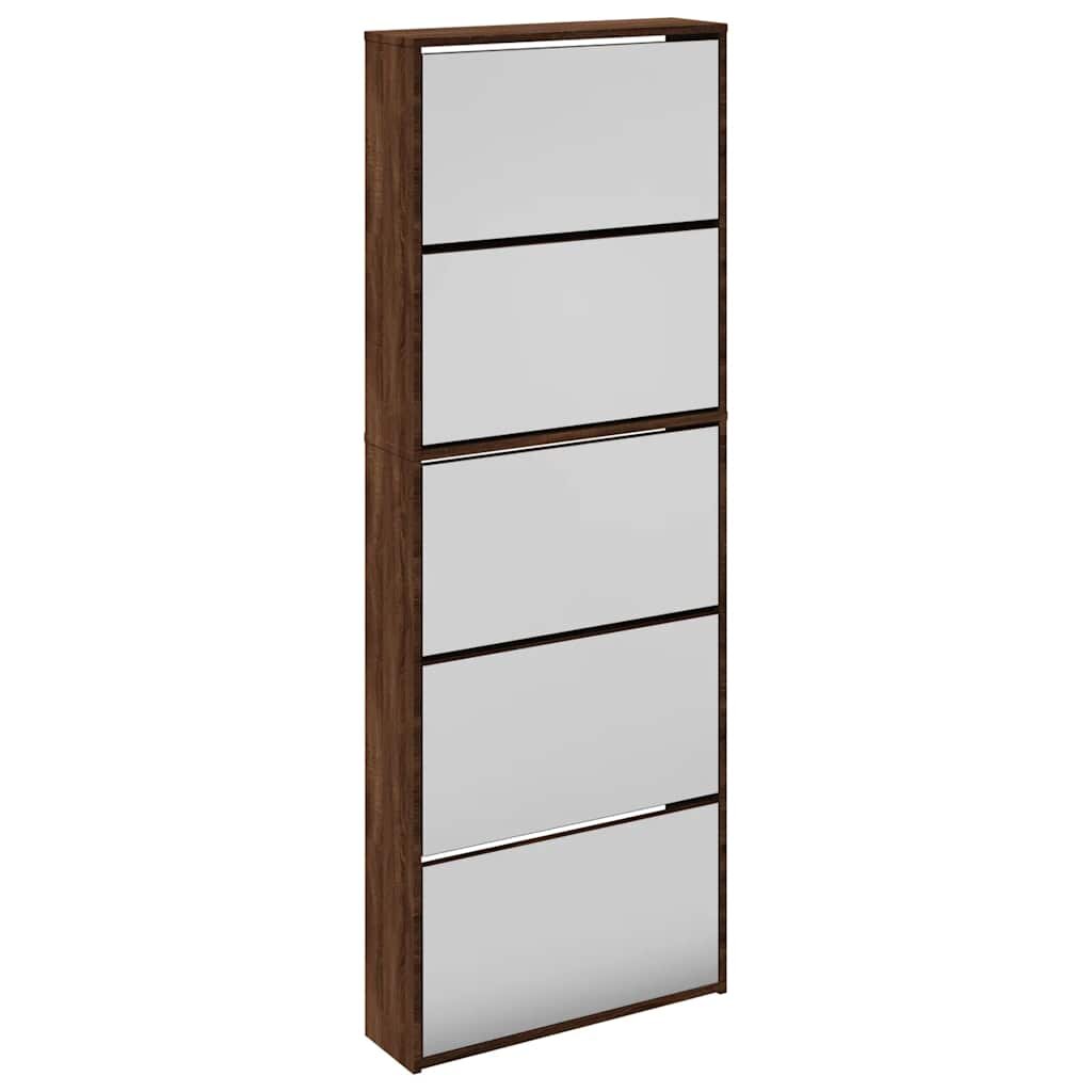 vidaXL Botník so zrkadlom 5-poschodový hnedý dub 63x17x1695 cm
