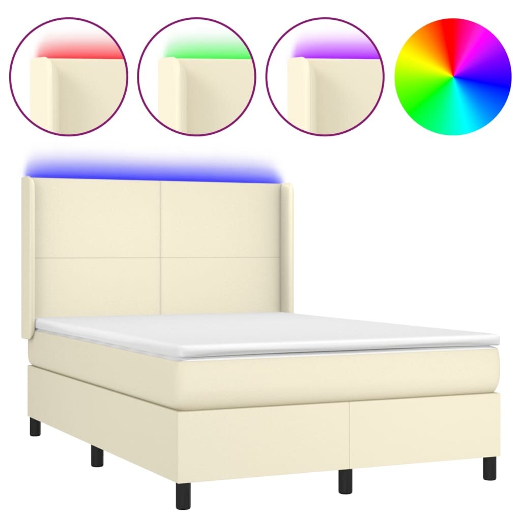 vidaXL Boxspring posteľ s matracom a LED krémová 140x190 cm umelá koža