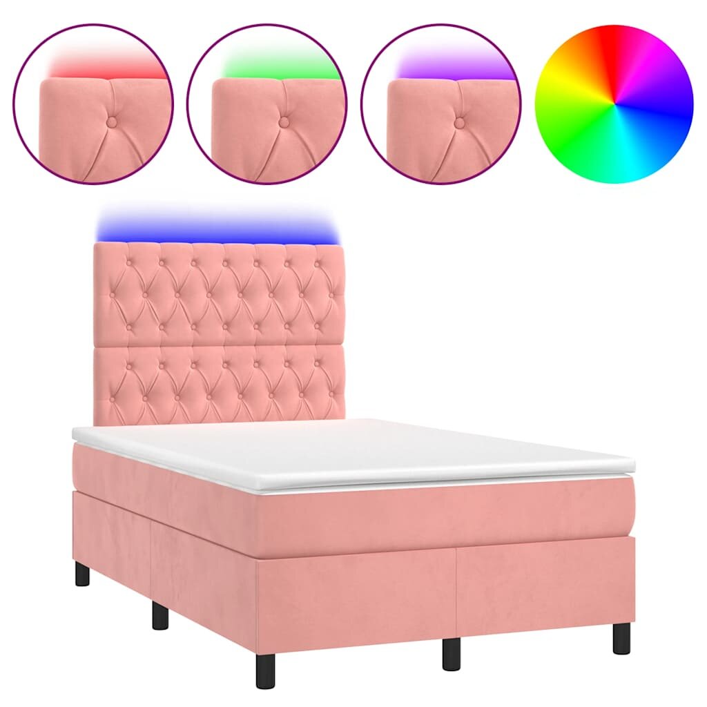 vidaXL Boxspring posteľ s matracom a LED ružová 120x190 cm zamat