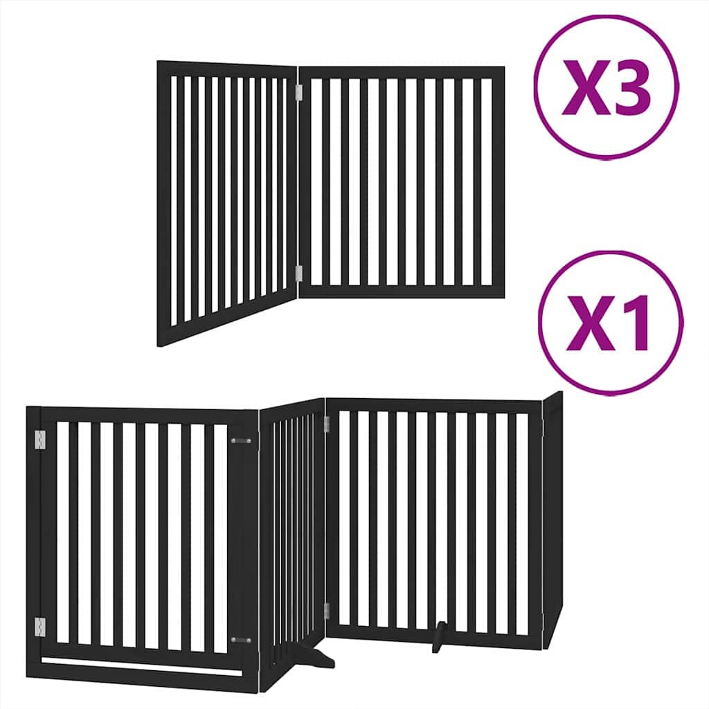 vidaXL Brána pre psa dvere sklad. 10panel. čierna 800cm topoľové drevo