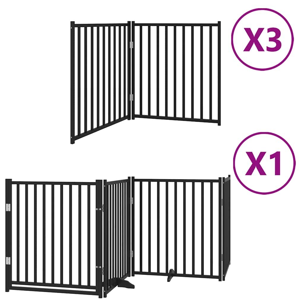 vidaXL Brána pre psa dvere sklad. 10panel. čierna 800cm topoľové drevo