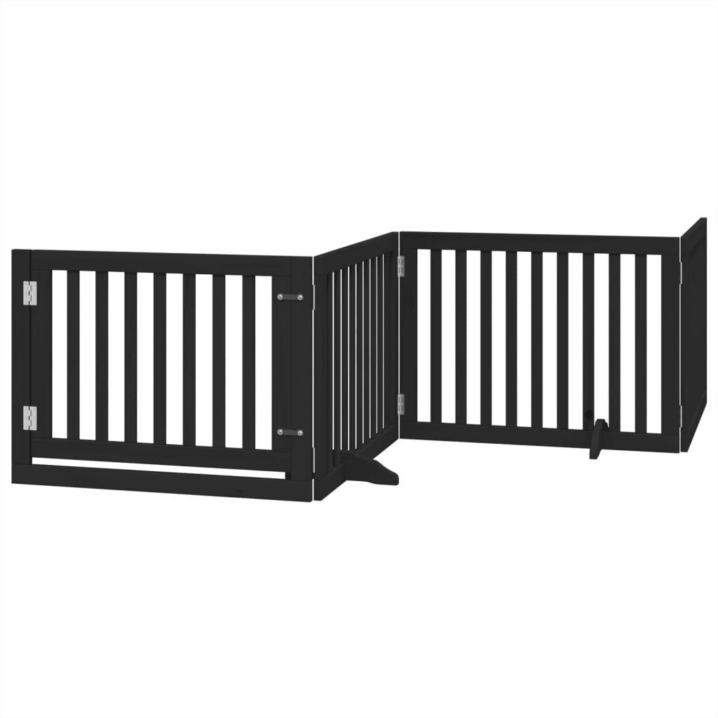 vidaXL Brána pre psa dvere sklad. 4 panely čierna 320cm topoľové drevo
