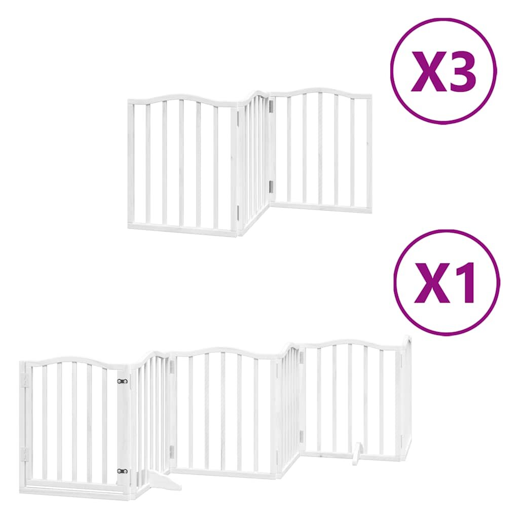 vidaXL Brána pre psa s dverami sklad. 15pan.biela 750cm topoľové drevo