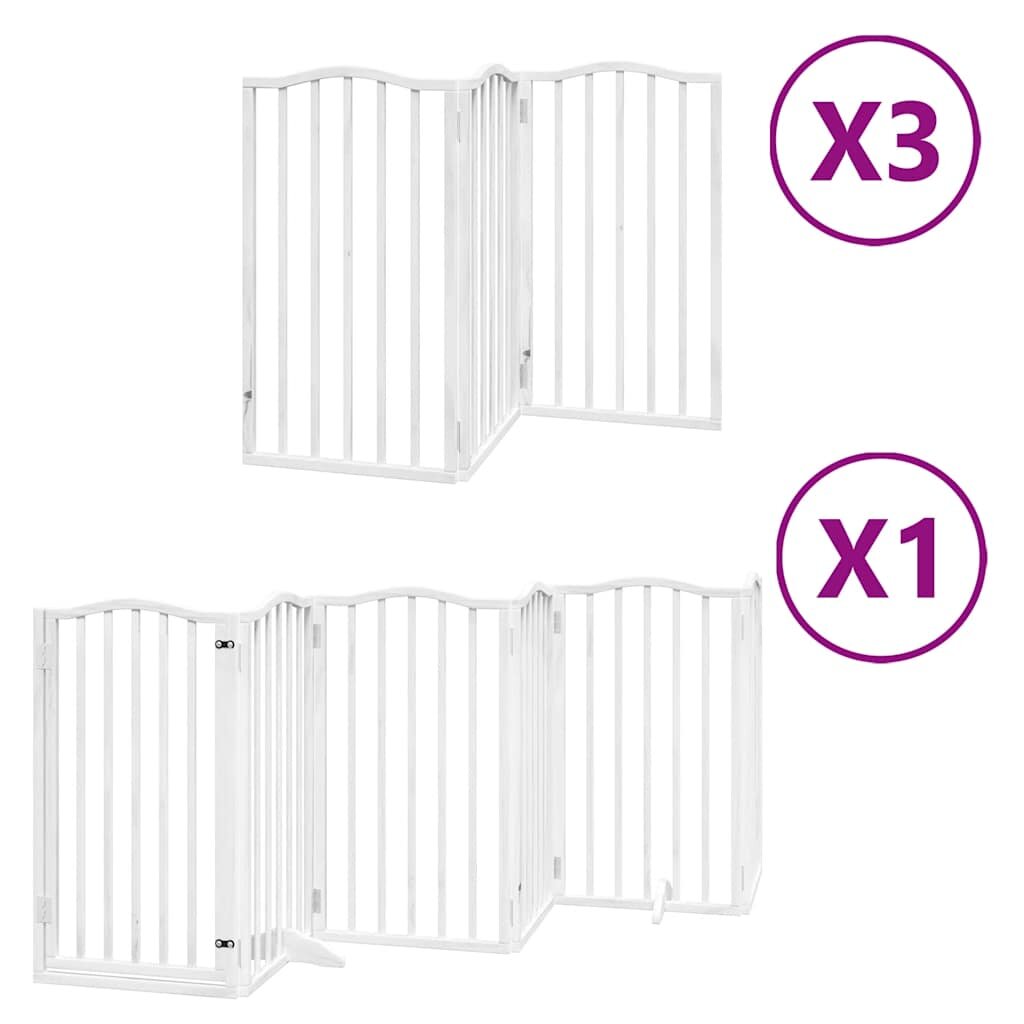 vidaXL Brána pre psa s dverami sklad. 15pan.biela 750cm topoľové drevo