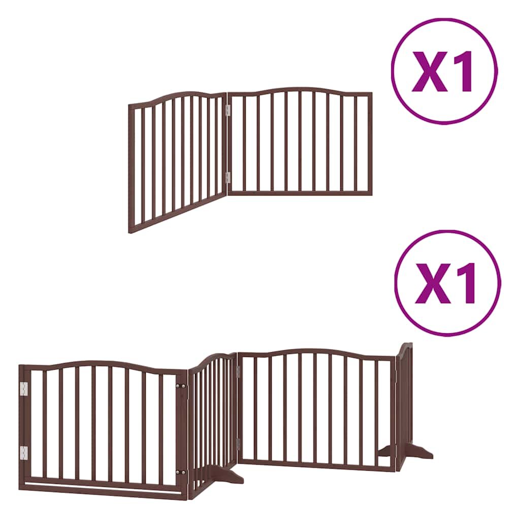 vidaXL Brána pre psa s dverami sklad. 6pan. hnedá 480cm topoľové drevo
