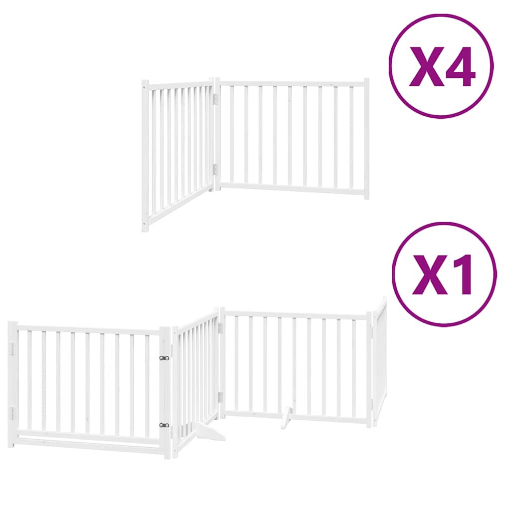 vidaXL Brána pre psa s dvere sklad. 12pan. biela 960cm topoľové drevo