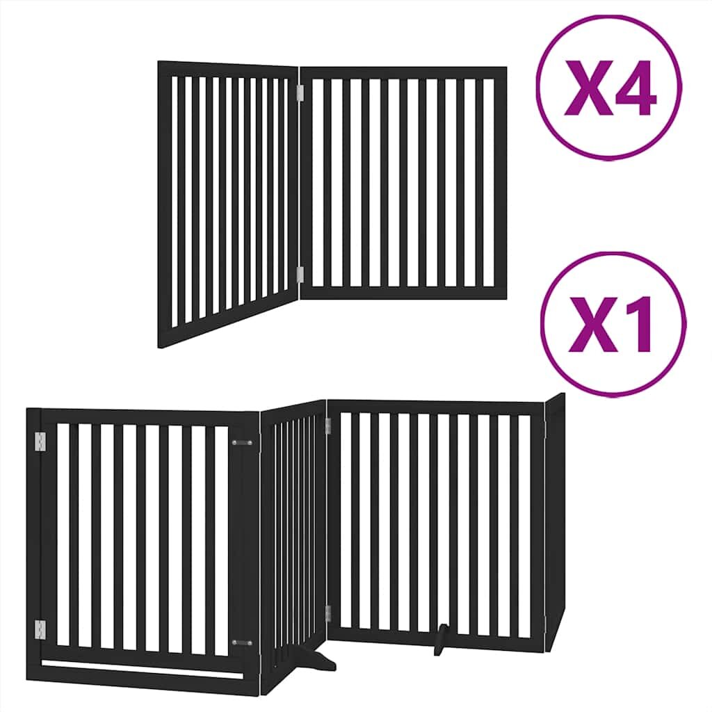 vidaXL Brána pre psa s dvere sklad. 12pan. čierna 960cm topoľové drevo