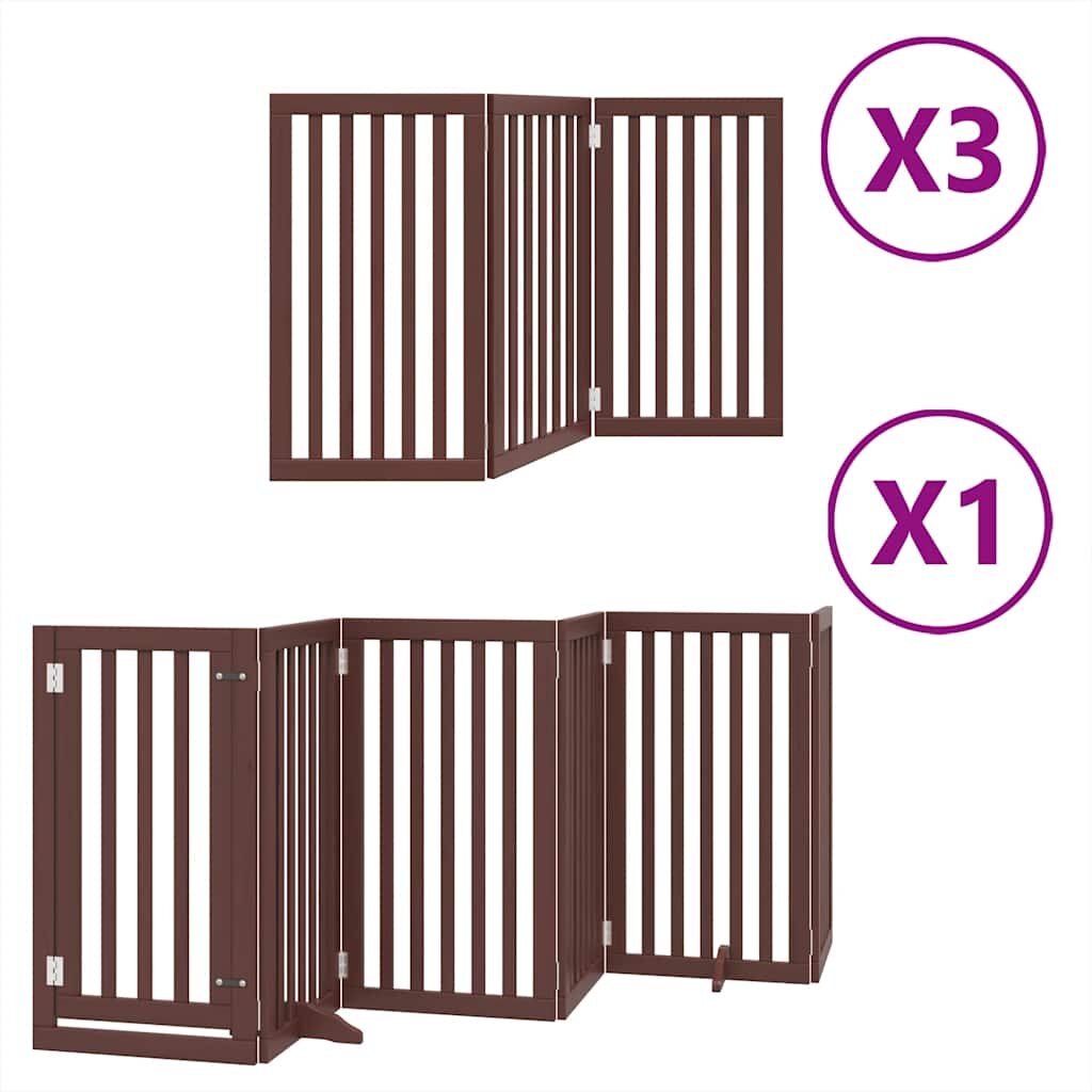 vidaXL Brána pre psa s dvere sklad. 15pan. hnedá 750 cm topoľové drevo