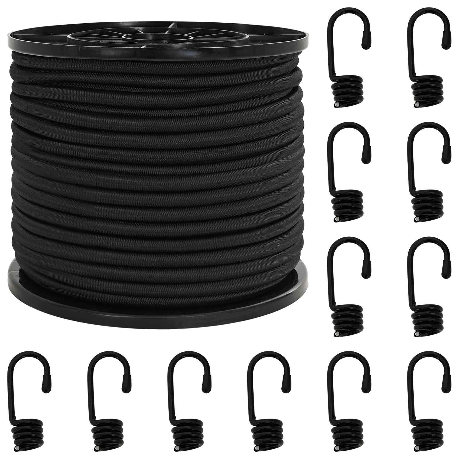 vidaXL Bungee šnúry s háčikmi 80 mm Čierna PP a guma