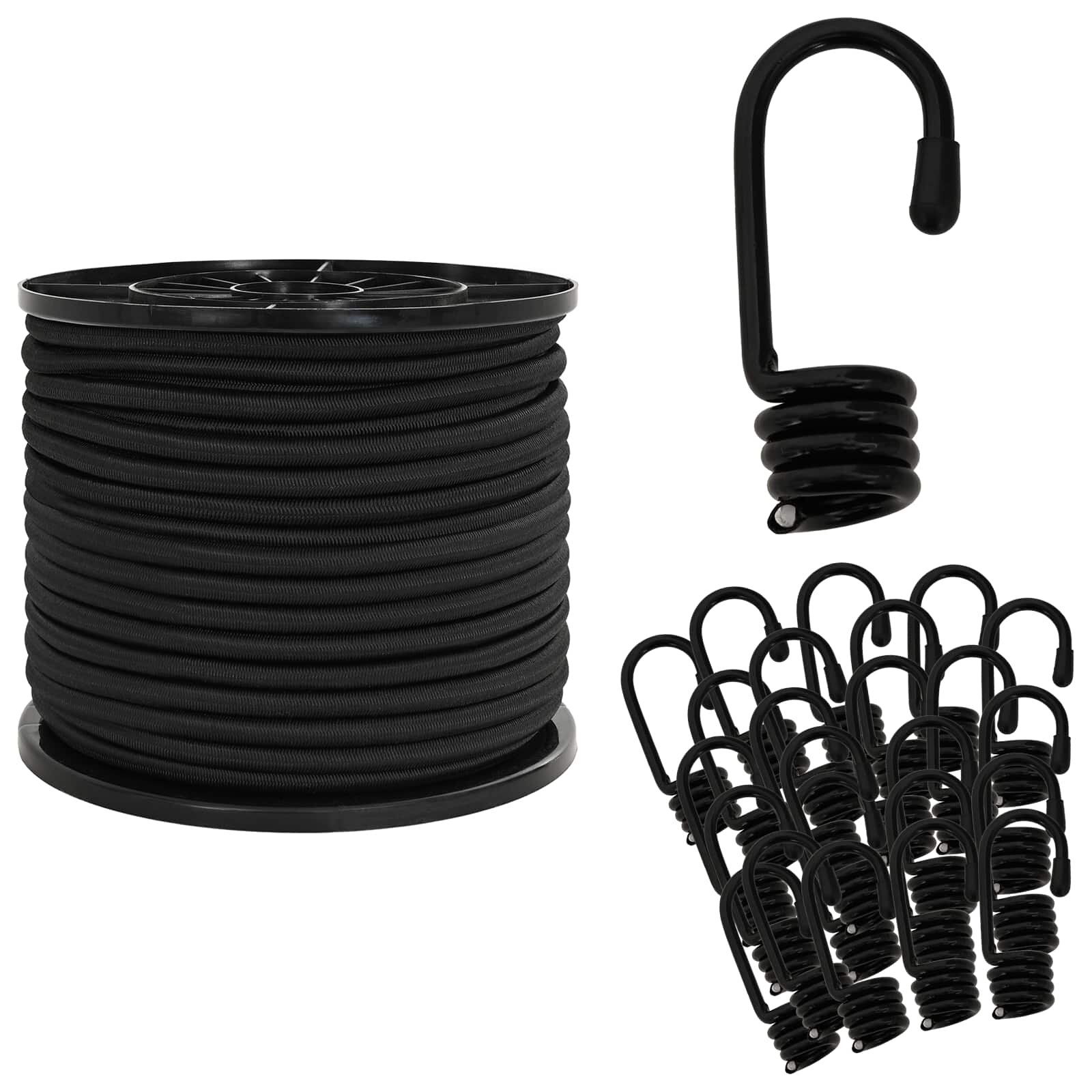 vidaXL Bungee šnúry s háčikmi 80 mm Čierna PP a guma