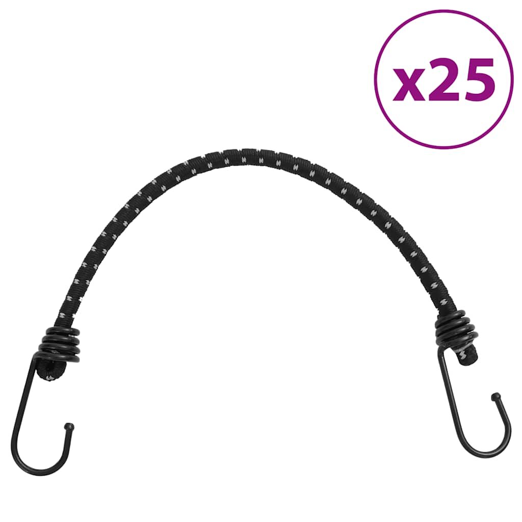 vidaXL Bungee šnúry s reflexnými pásikmi a háčikmi 25 ks 46 cm