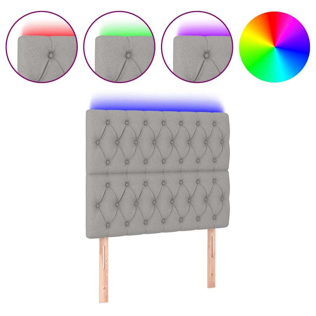 vidaXL Čelo postele s LED bledosivé 100x7x118/128 cm látka