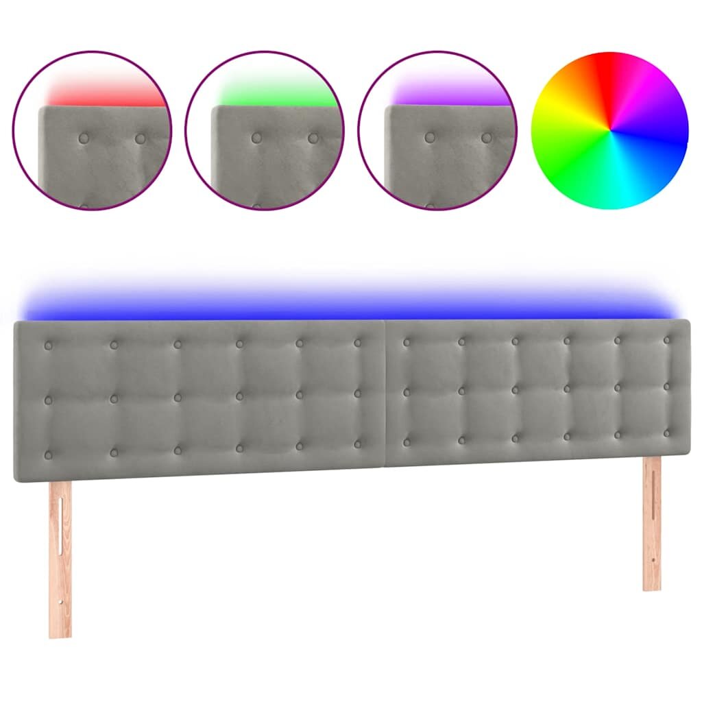vidaXL Čelo postele s LED bledosivé 180x5x78/88 cm zamat