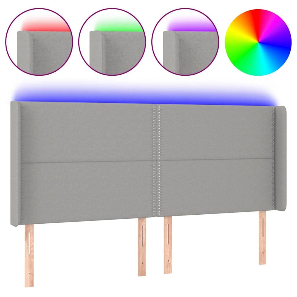 vidaXL Čelo postele s LED bledosivé 203x16x118/128 cm látka
