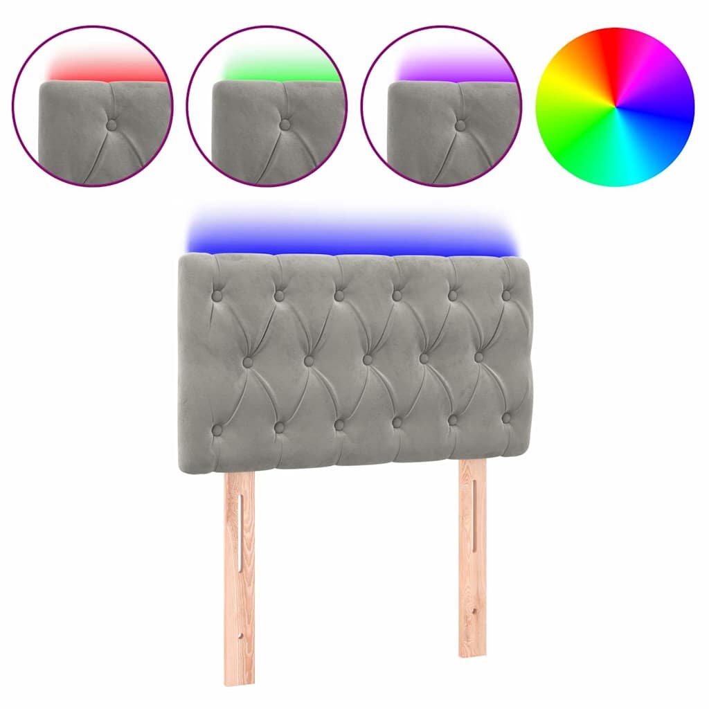 vidaXL Čelo postele s LED bledosivé 80x7x78/88 cm zamat