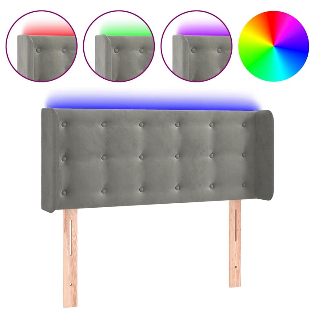 vidaXL Čelo postele s LED bledosivé 83x16x78/88 cm zamat
