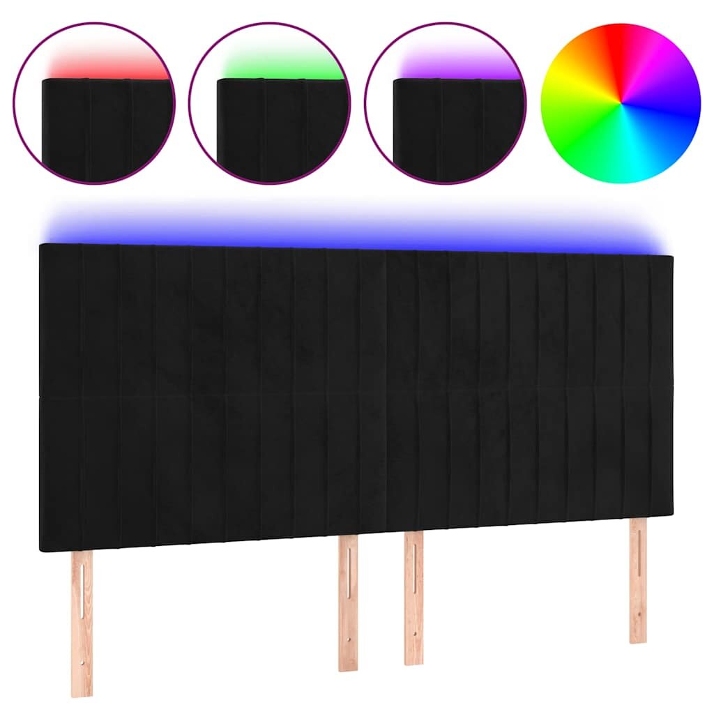 vidaXL Čelo postele s LED čierne 180x5x118/128 cm zamat
