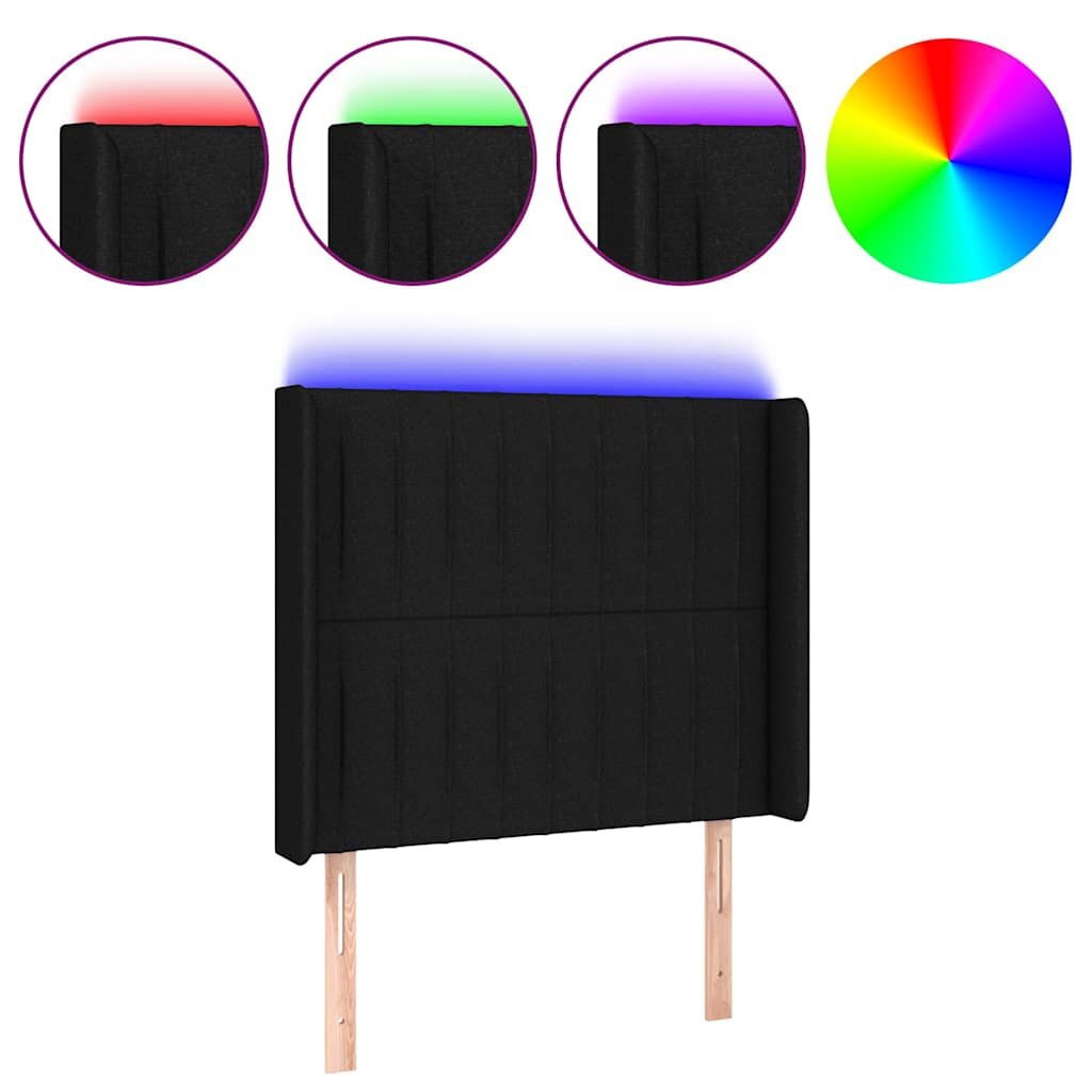 vidaXL Čelo postele s LED čierne 83x16x118/128 cm látka