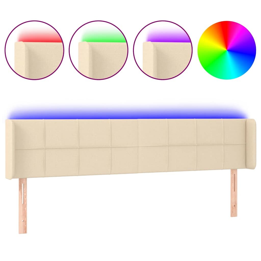 vidaXL Čelo postele s LED krémové 183x16x78/88 cm látka