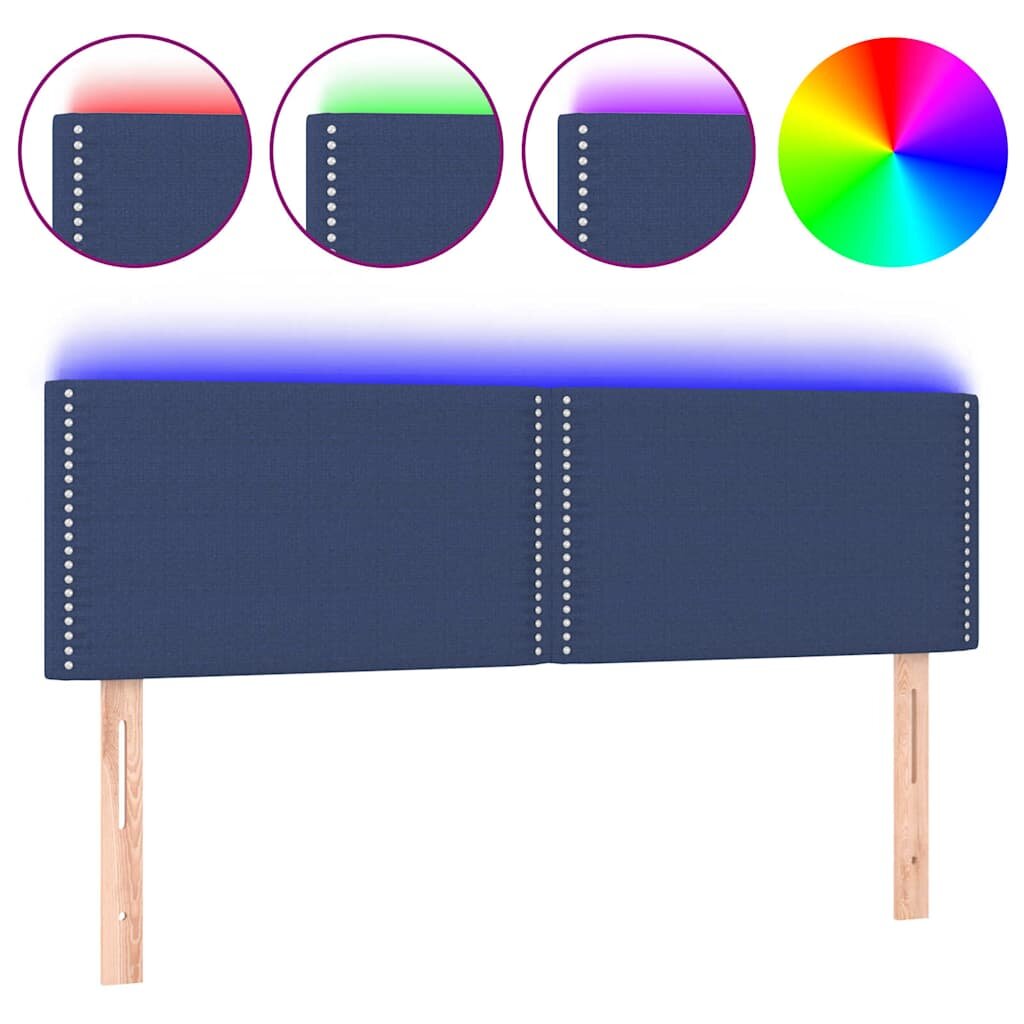 vidaXL Čelo postele s LED modré 144x5x78/88 cm látka