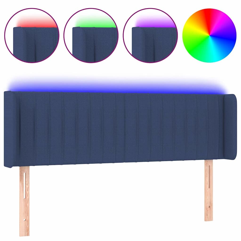 vidaXL Čelo postele s LED modré 147x16x78/88 cm látka