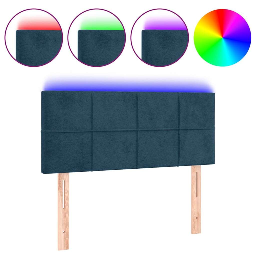vidaXL Čelo postele s LED tmavomodré 80x5x78/88 cm zamat