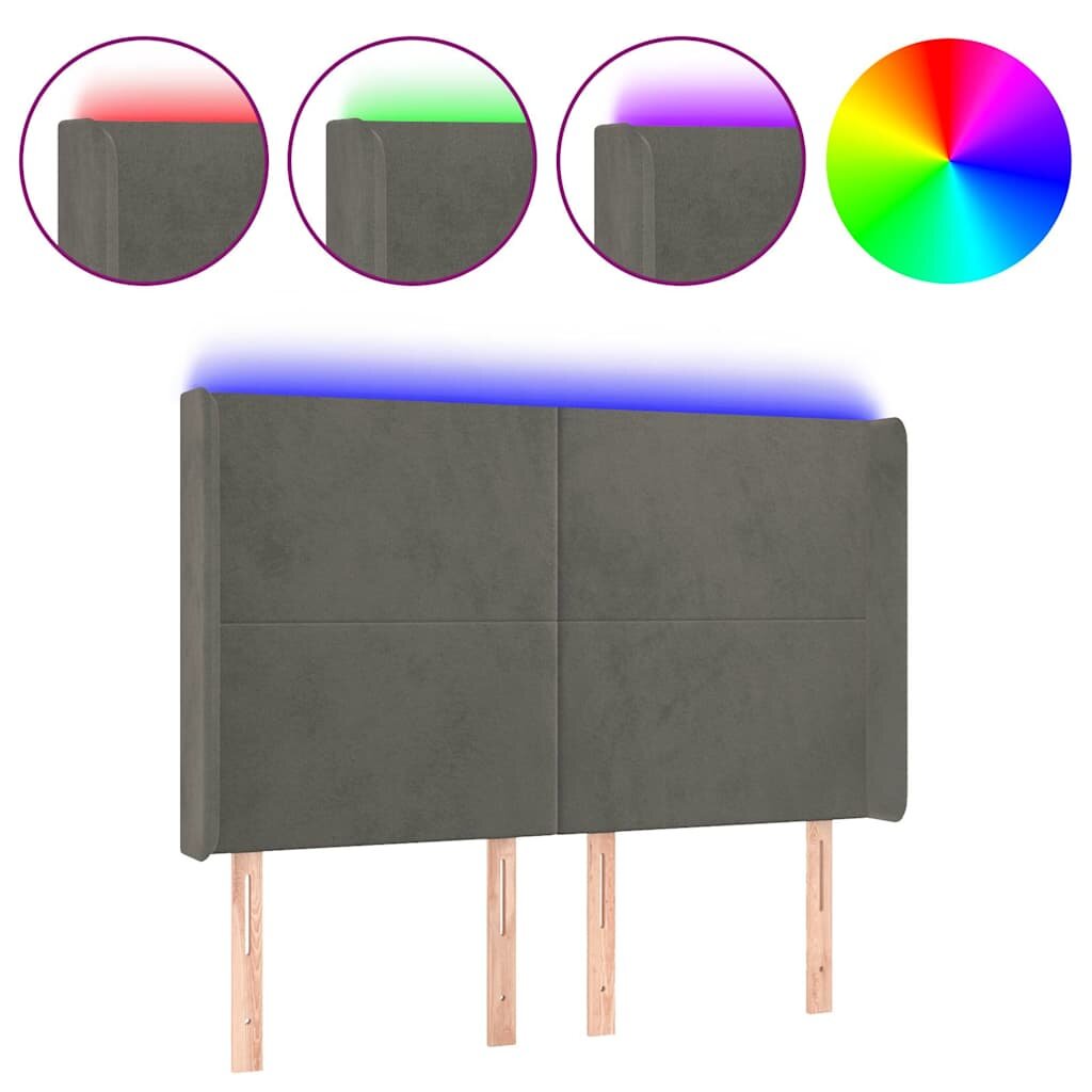 vidaXL Čelo postele s LED tmavosivé 147x16x118/128 cm zamat